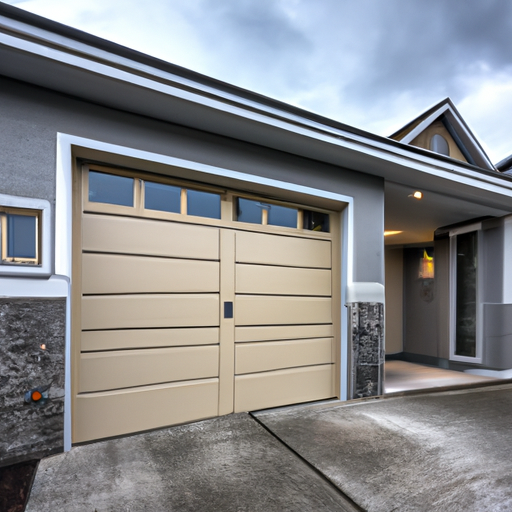 Modern sectional garage door on a South Hill, WA home with visible opener and exterior smart keypad