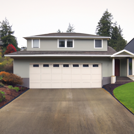 Suburban South Hill home front with a modern insulated sectional garage door under an overcast sky.