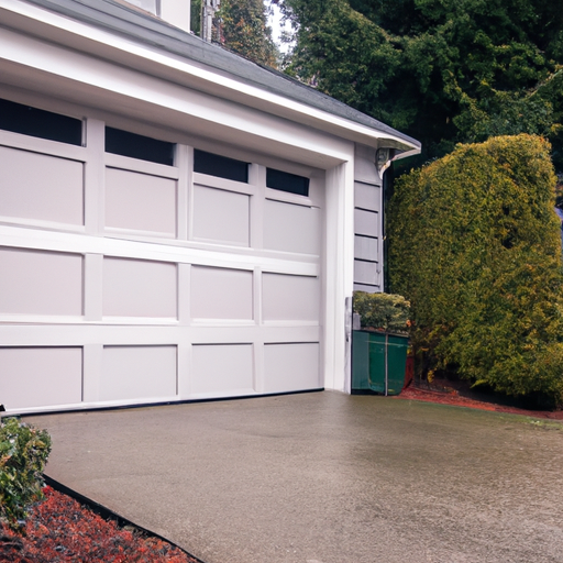 South Hill suburban garage door with new weatherstripping and raised threshold on an overcast day.